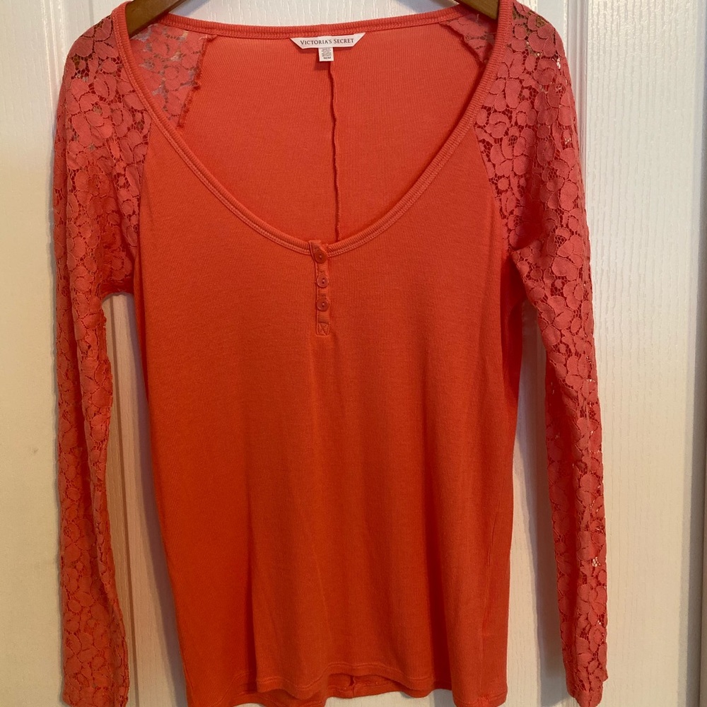 Victoria’s Secret lace sleeved shirt - coral